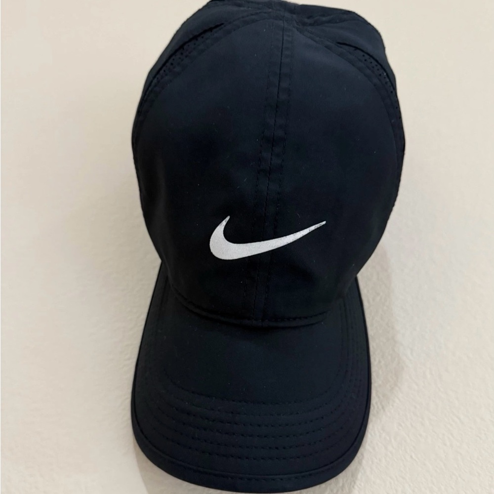 Nike Black Cap with White Logo Feather Light DrifFit
